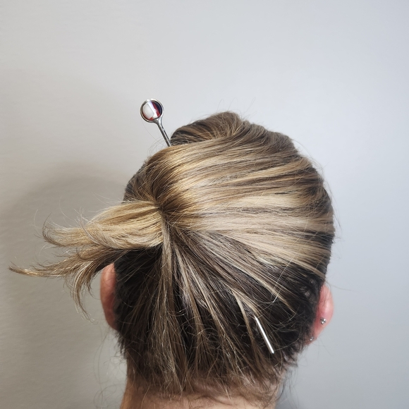 Patriot Pop Stainless Steel Hair Stick, One-of-a-Kind Red White Blue Updo Pin - Picture 2 of 7